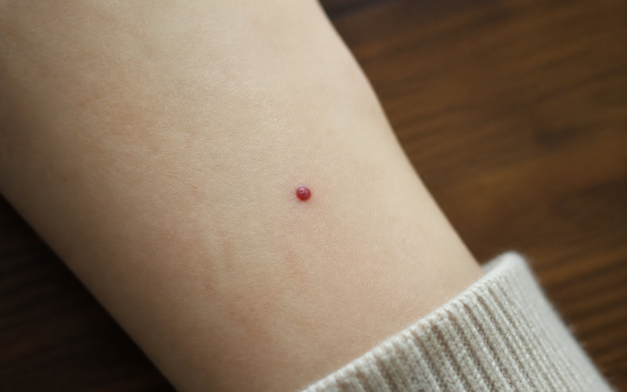 Peau claire avec petite tache rouge circulaire surélevée