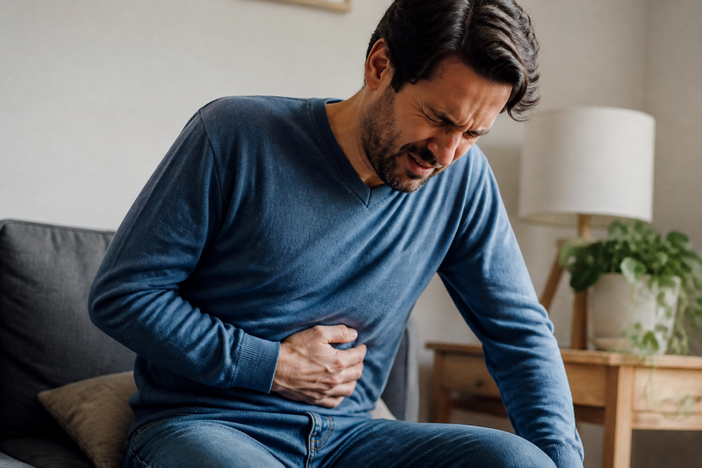 Personne se tenant l'abdomen droit en douleur intense