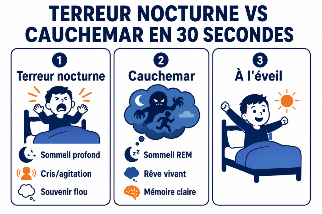 Terreur nocturne vs cauchemar en 30 secondes