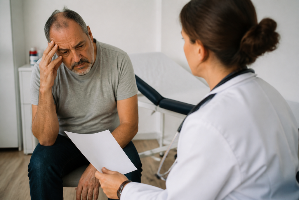 Medecin consultant patient anxieux avec ordonnance medicale